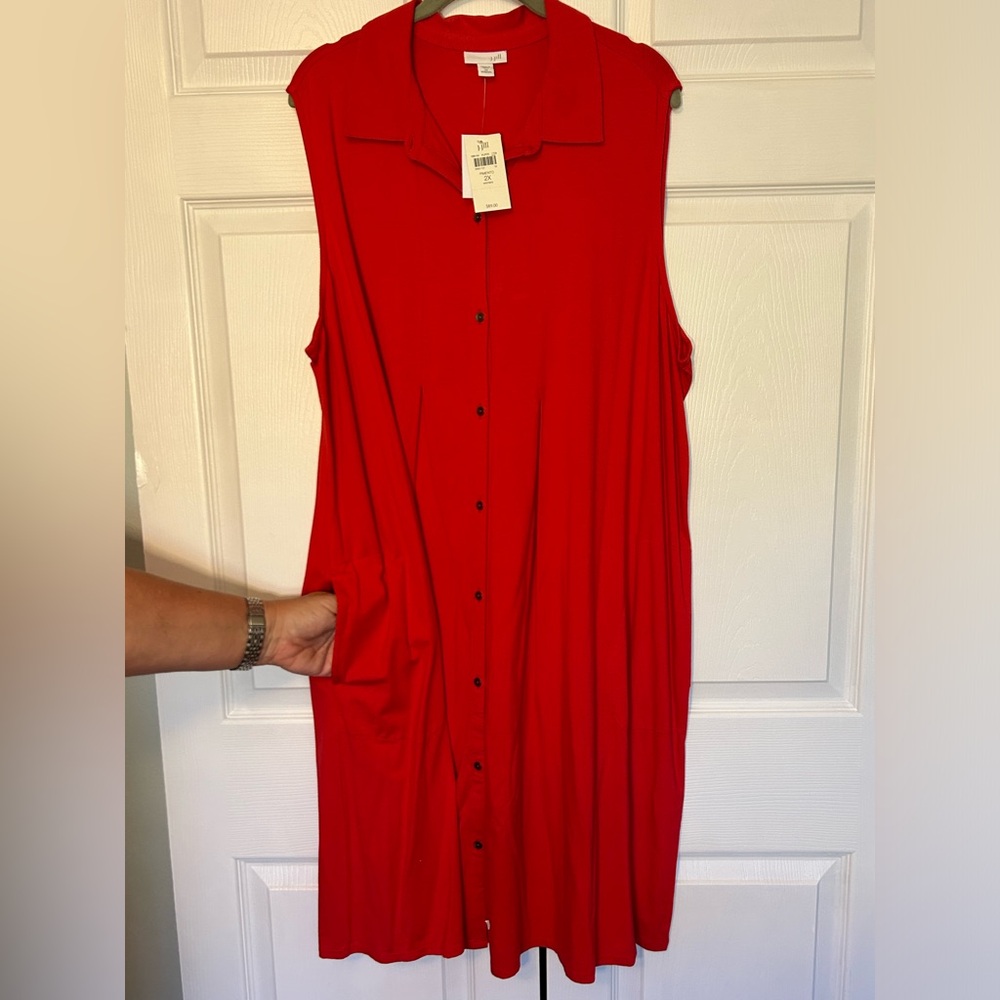 Collared button-down dress from J. Jill.  Color is called pimento
